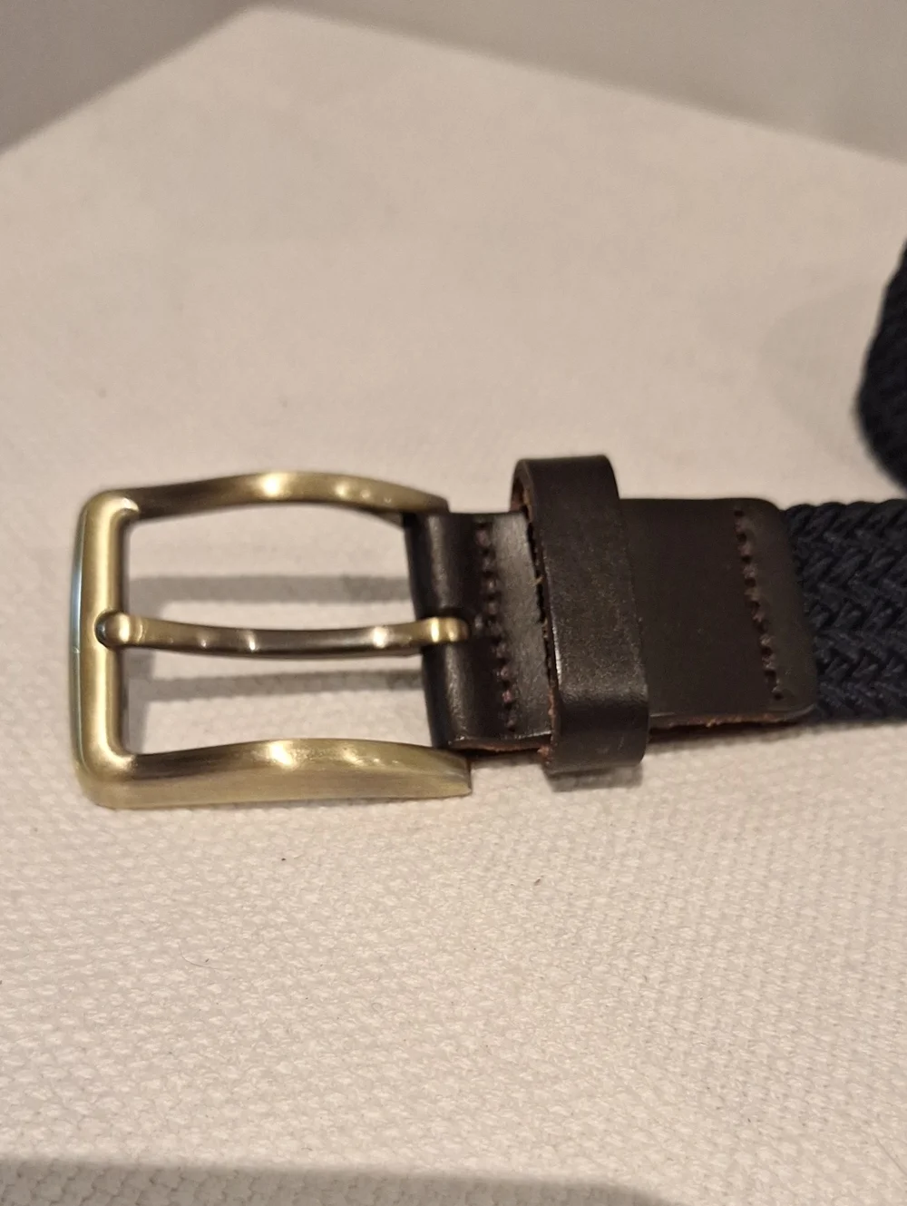 Larsson & Co. Woven Corded Navy Stretch Belt with Brass Buckle
